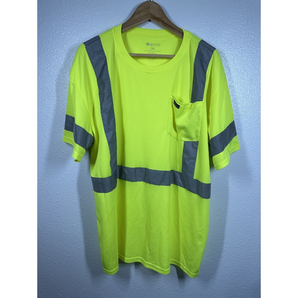 Buffalo Outdoors Safety Shirt Mens 2XL Yellow ANSI Class 2 Reflective Workwear